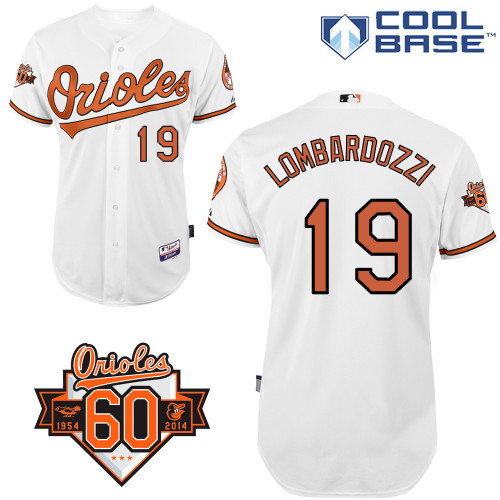 Steve Lombardozzi #19 MLB Jersey-Baltimore Orioles Men's Authentic Home White Cool Base/Commemorative 60th Anniversary Patch Baseball Jersey